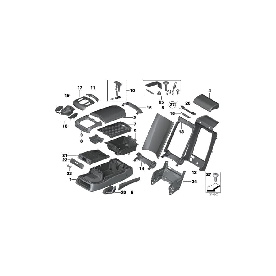 Genuine BMW 52207305190 F02 F01 F03 Cover, Armrest, Rear Center Upper FINELINE HOCHGL (Inc. 730d, 740i & 750LiX) | Duco Car Parts UK Car Parts