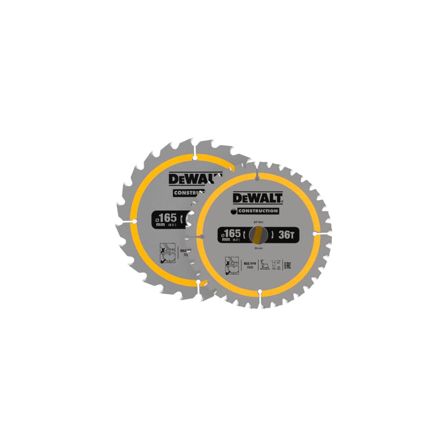 DEWALT DEWDT90270QZ DT90270 Construction Circular Saw Blade 2 Pack 165 x 20mm x 24T/36T | Duco Car Parts UK