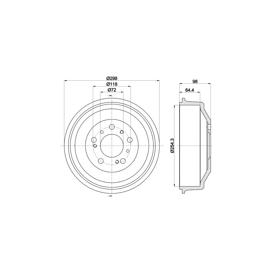 Hella 8DT 355 300-061 Brake Drum