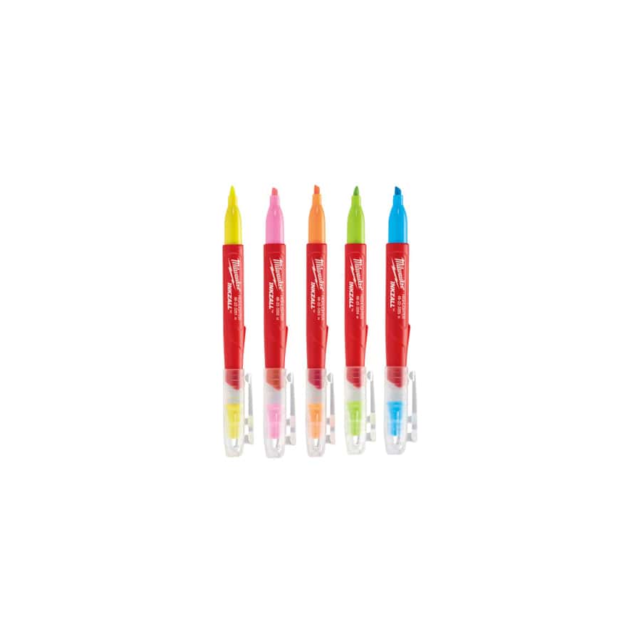 Milwaukee Hand Tools MHT48223206 INKZALL Highlighter Assorted Colours (Pack 5) | Duco Car Parts UK