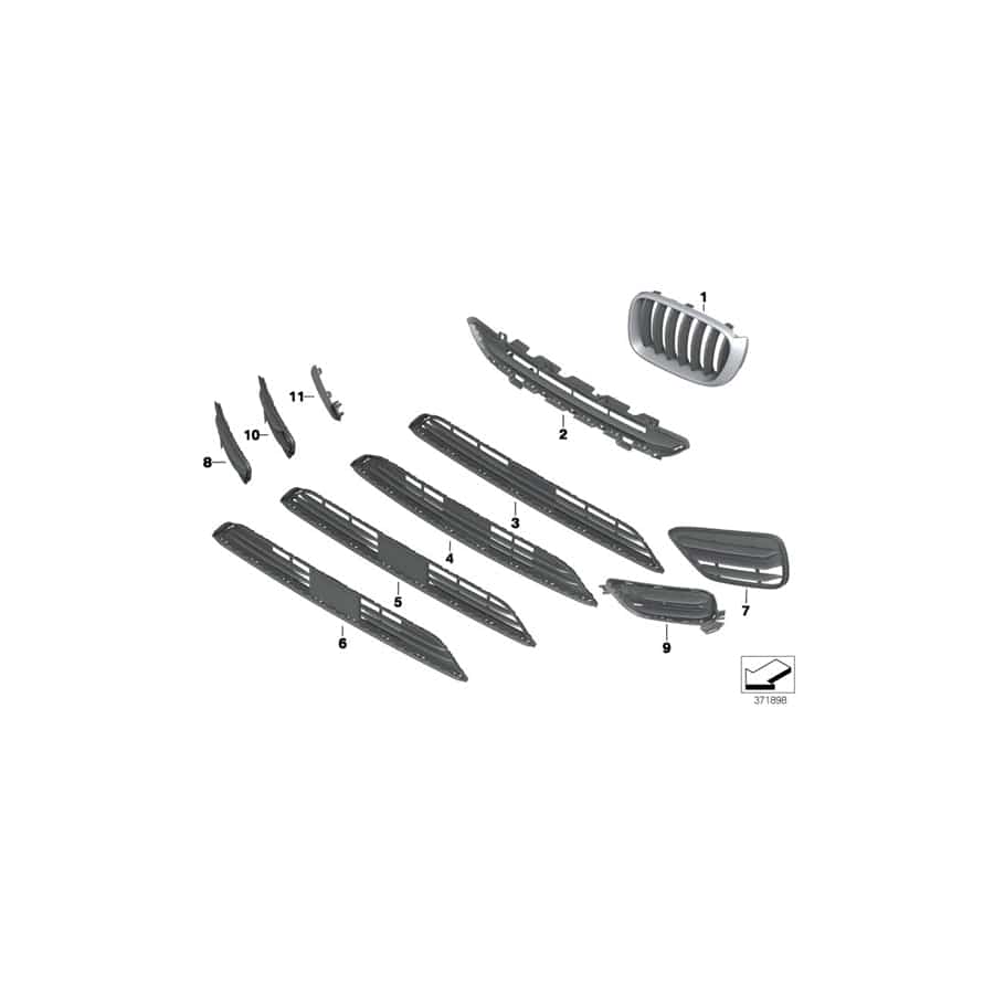 Genuine BMW 51117347969 F25 Grill, Center, Lower, Partially Closed ACC (Inc. X3 18d, X3 20dX & X3 20i) | Duco Car Parts UK Car Parts