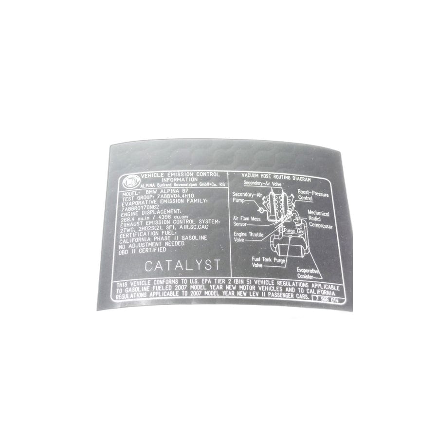 Genuine BMW 71227966014 E65 Label "Exhaust Emission" ALPINA (Inc.  & ALPINA B7) | Duco Car Parts UK Car Parts