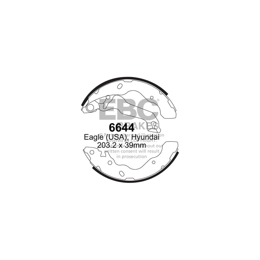 EBC 6644 Hyundai Rear Brake Shoes - Sumitomo/Akebono Caliper (Inc. Elantra & Matrix) 1 | Duco Car Parts UK Car Parts