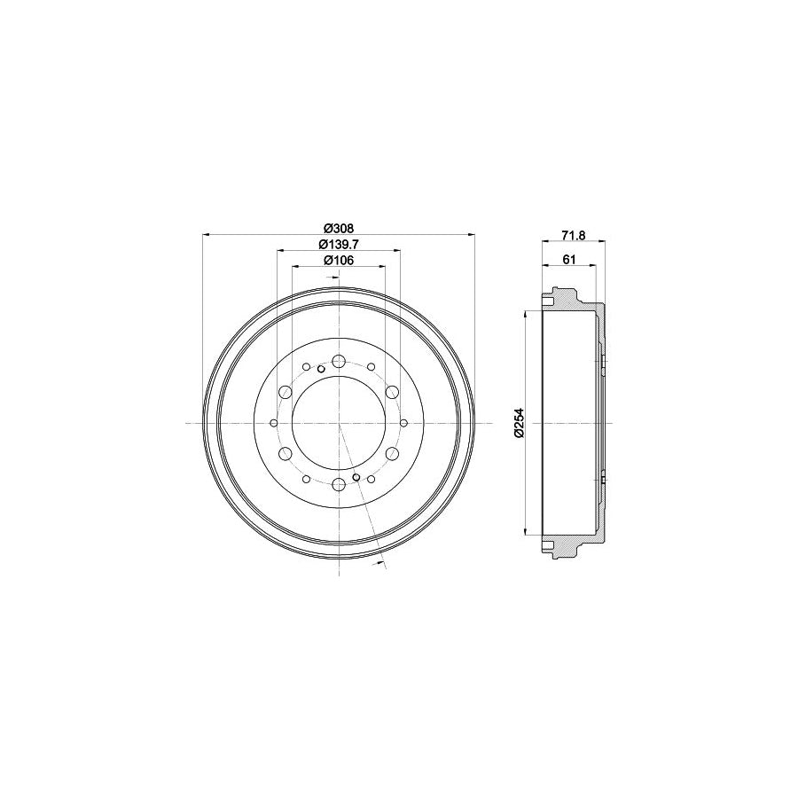 Hella 8DT 355 302-421 Brake Drum