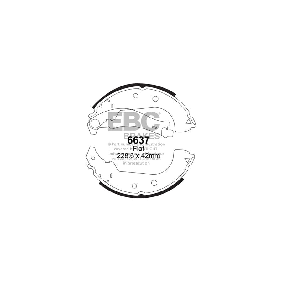 EBC 6637 Fiat Lancia Rear Brake Shoes (Inc. Idea, Fiorino, Strada Pick-up, Musa) 1 | Duco Car Parts UK Car Parts