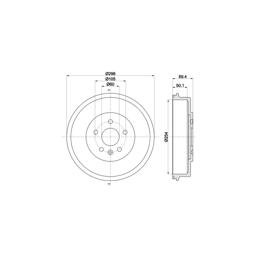 Hella 8DT 355 302-671 Brake Drum For Chevrolet Cruze