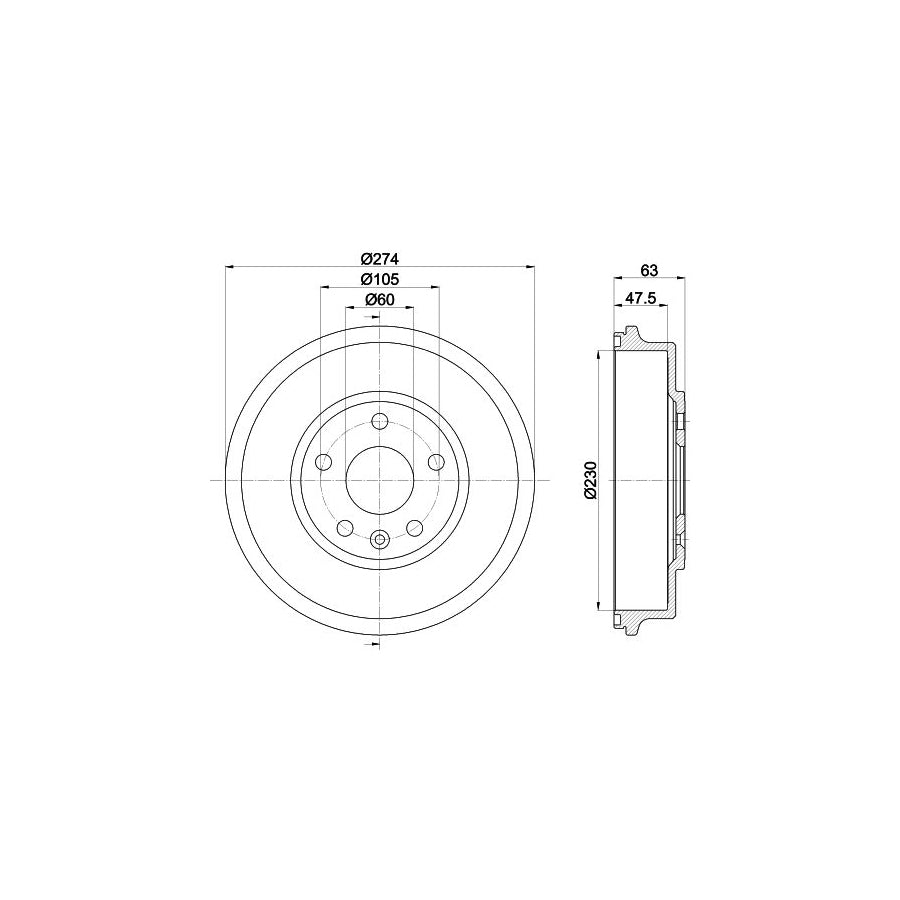 Hella 8DT 355 302-601 Brake Drum For Chevrolet Aveo