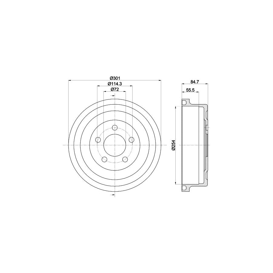 Hella 8DT 355 302-571 Brake Drum For Jeep Cherokee III (KJ)