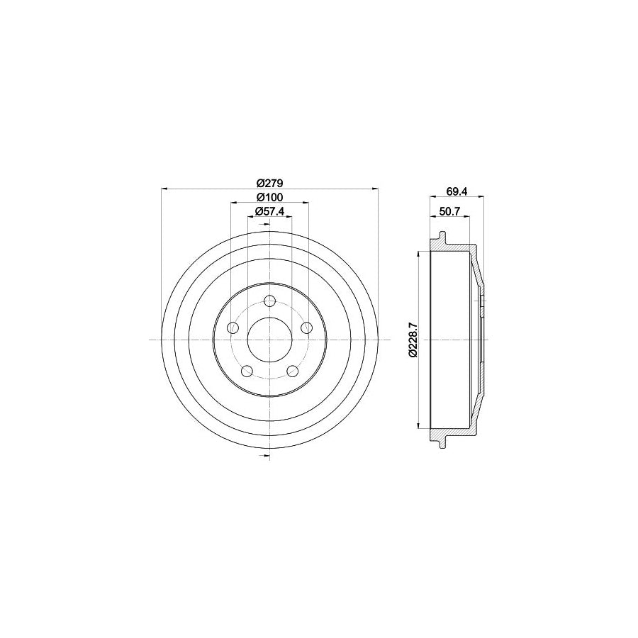 Hella 8DT 355 303-101 Brake Drum For Chrysler Pt Cruiser