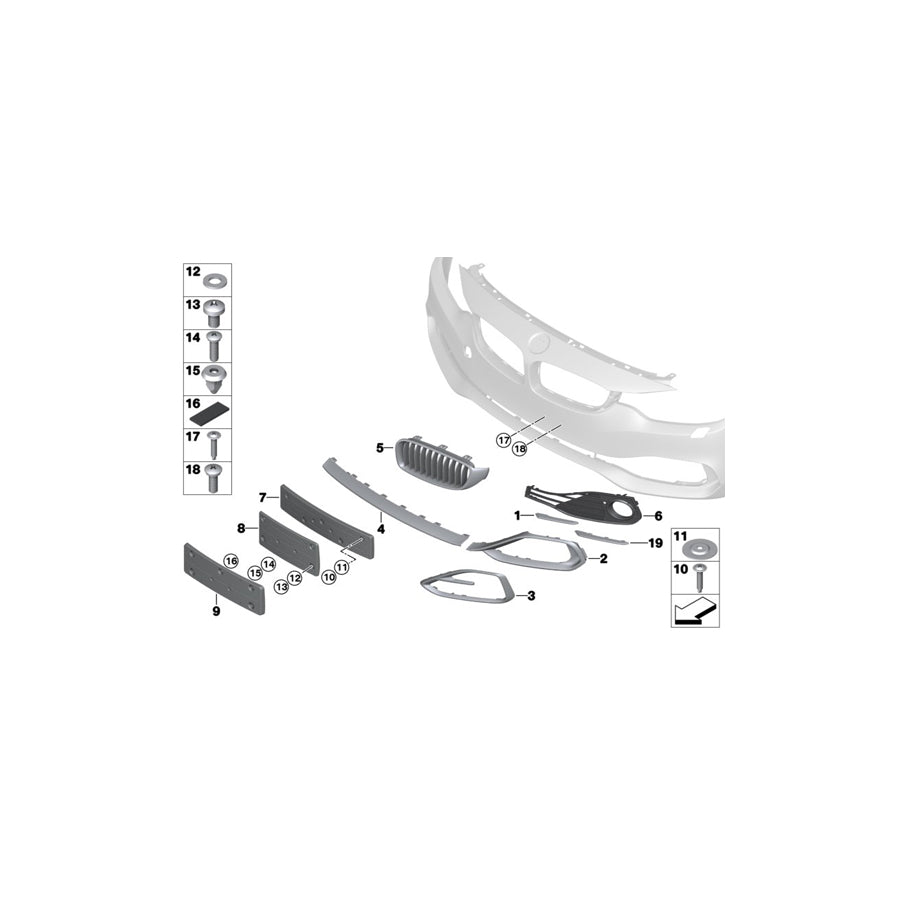 Genuine BMW 51137294819 F32 F36 Grille, Front, Left MODERN (Inc. 435i, 420dX & 428i) | Duco Car Parts UK