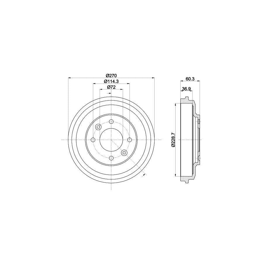 Hella 8DT 355 303-071 Brake Drum For Kia Carens II (FJ)