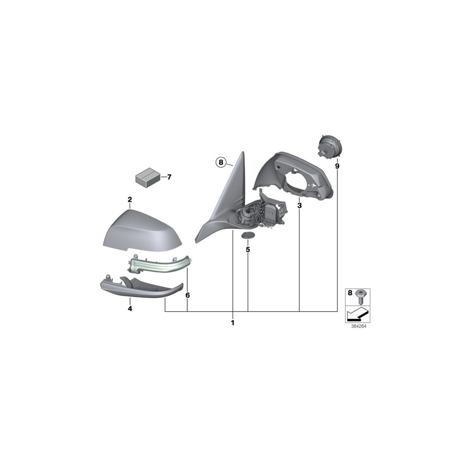 Genuine BMW 51167345696 F30 F31 Heated Outside Mirror, Right SHADOW-LINE (Inc. 340i, 330e & 320dX) | Duco Car Parts UK