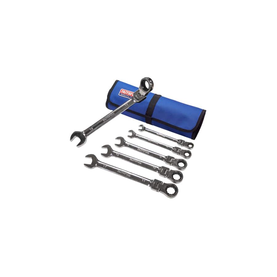 Faithfull FAISPARAT6SR Ratchet Combination Spanner Set in Tool Roll, 6 Piece | Duco Car Parts UK