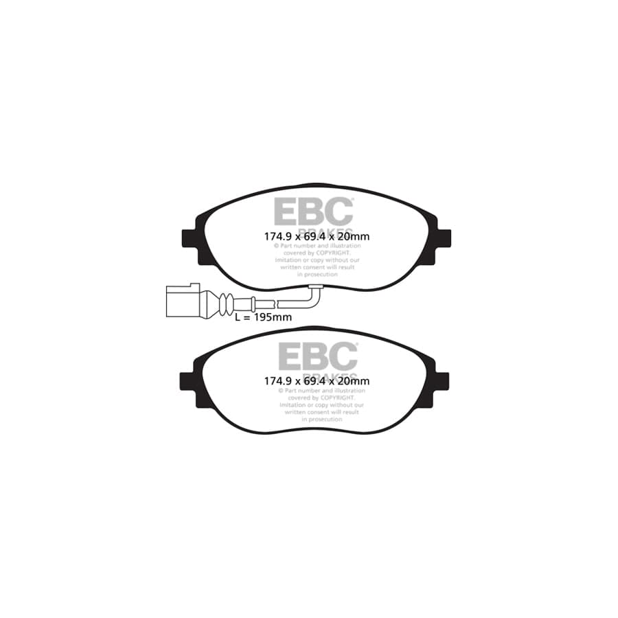 EBC PD02KF062 Audi Seat Skoda VW Redstuff Front Brake Pad & Plain Disc Kit - ATE/TRW Caliper 2 | Duco Car Parts UK Car Parts