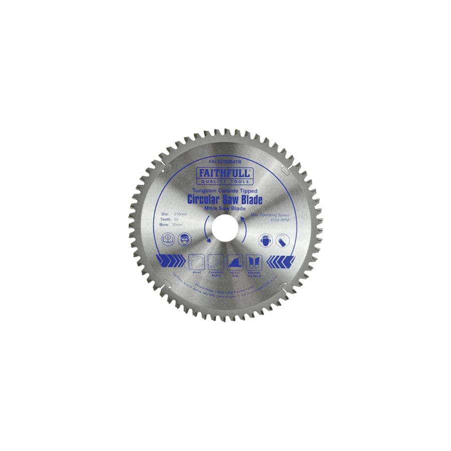 Faithfull FAIZ21660ATB TCT Cross Cut Mitre Saw Blade 216 x 30mm x 60T NEG | Duco Car Parts UK