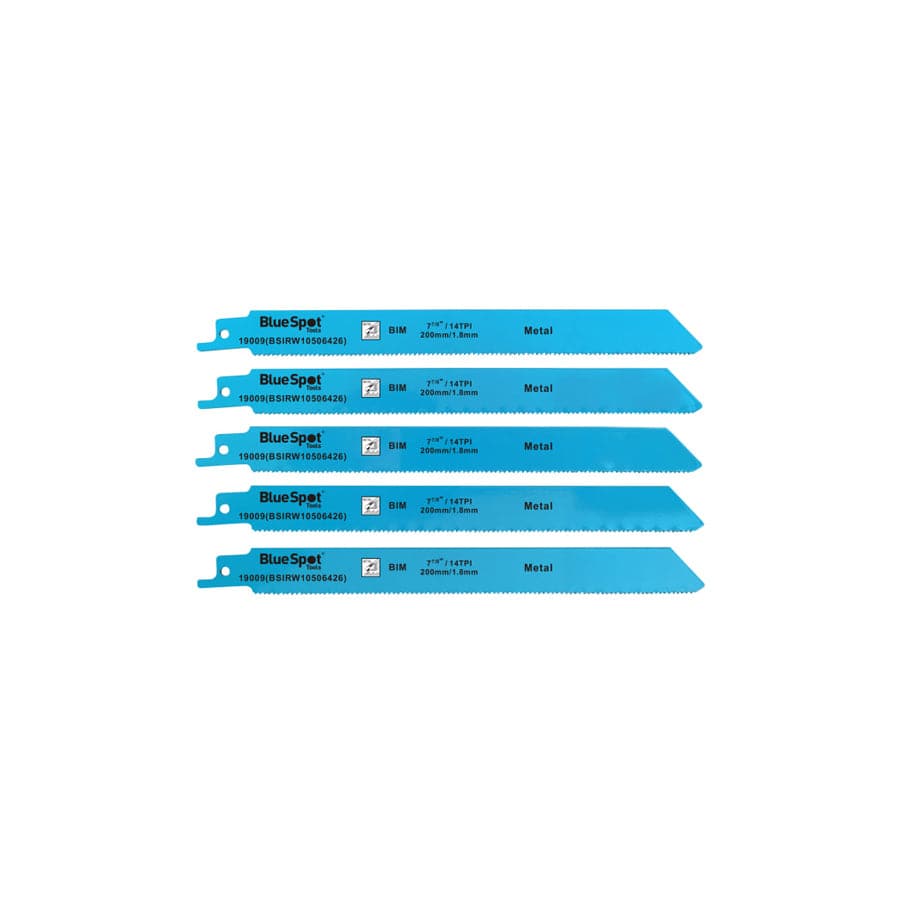 BlueSpot Tools B/S19009 Bi-Metal Reciprocating Saw Blade 240mm x 5 TPI Pack of 5 | Duco Car Parts UK