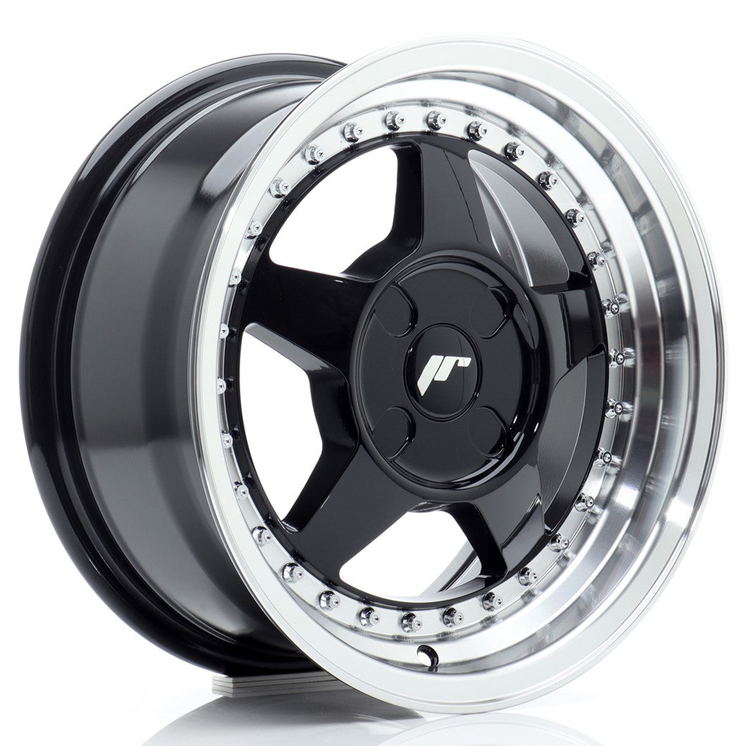 JR Wheels JR615704X2067GBL1 JR Wheels JR6 15x7 ET20-35 4H BLANK Gloss Black w/ Machined Lip