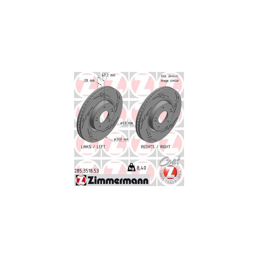 ZIMmERMANN 285 3518 53 Brake Disc Internally Vented Slotted Coated