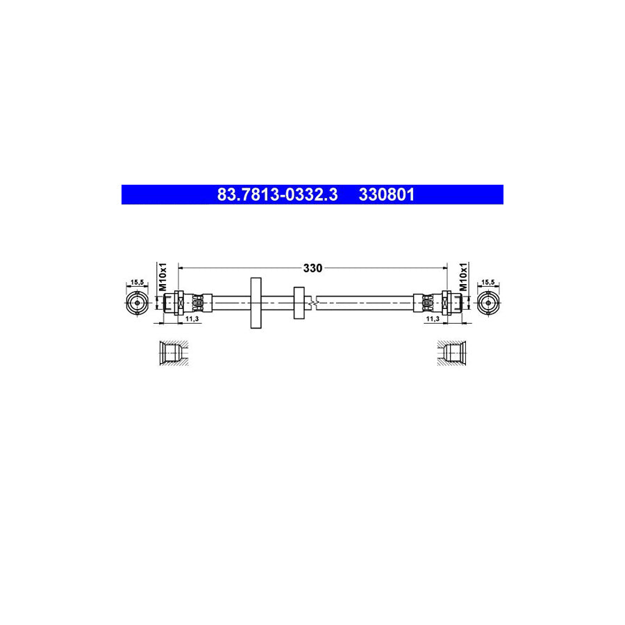 ATE 83 7813 0332 3 Brake Hose for VW TRANSPORTER 330Mm