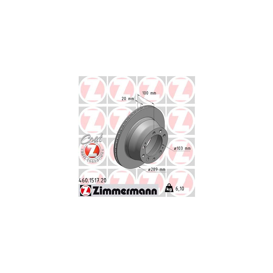 ZIMmERMANN COAT Z 460 1517 20 Brake Disc for PORSCHE 944 Coupe Internally Vented Coated