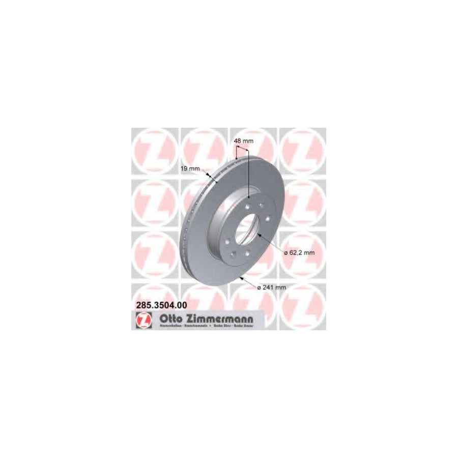 ZIMmERMANN 285 3504 00 Brake Disc for HYUNDAI Getz TB Internally Vented