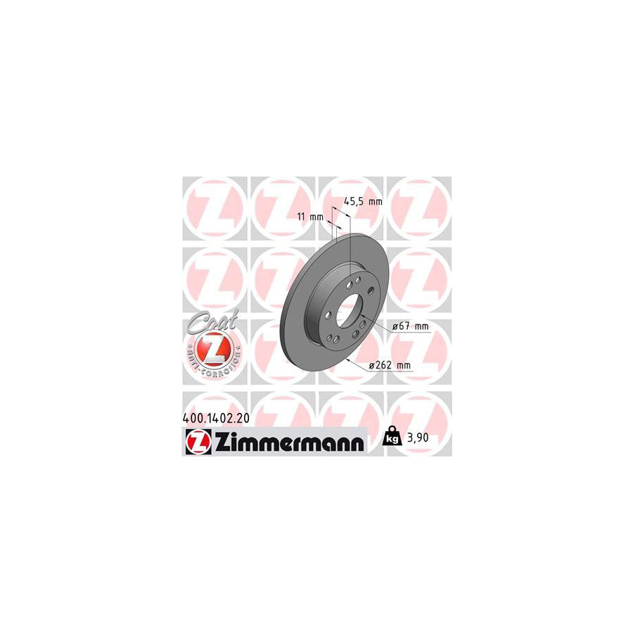 ZIMmERMANN COAT Z 400 1402 20 Brake Disc suitable for MERCEDES BENZ 190 W201 Solid Coated