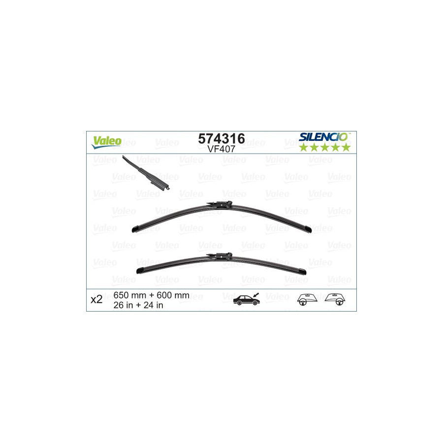 Valeo Silencio Flat Blade Set, Silencio X.Trm 574316 Wiper Blade Suitable For Mercedes-Benz Vaneo (W414) | Duco Car Parts UK Car Parts