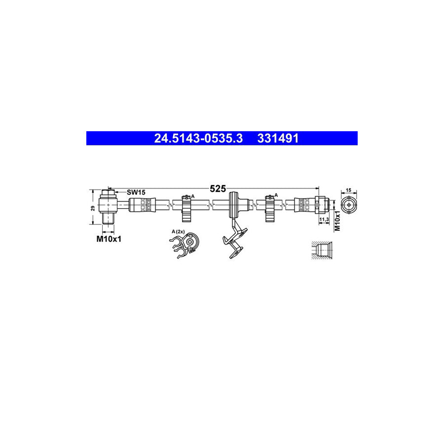 ATE 24 5143 0535 3 Brake Hose suitable for MERCEDES BENZ ML Class W163 525Mm M10X1 