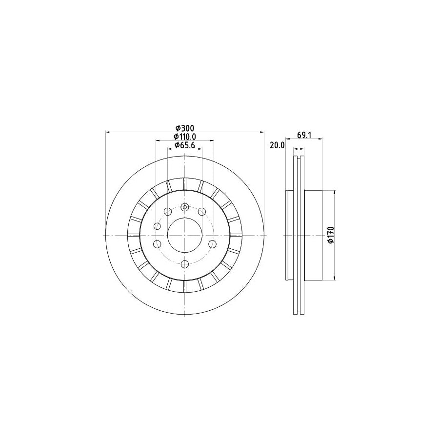 HELLA 8DD 355 114 381 Brake Disc for SAAB 9 5 Externally Vented without wheel hub without wheel studs