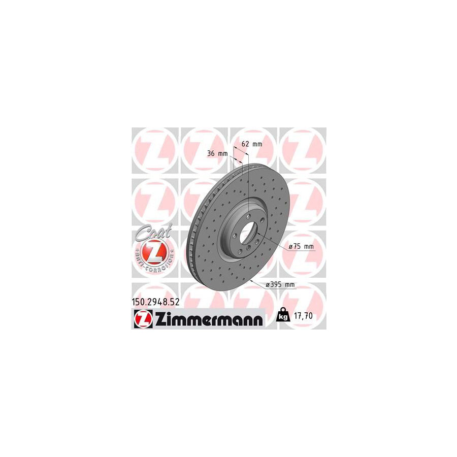 ZIMmERMANN SPORT COAT Z 150 2948 52 Brake Disc Internally Vented Perforated Coated High carbon