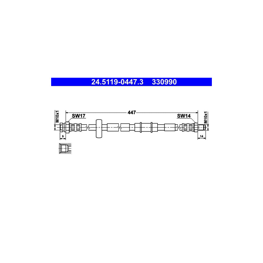 ATE 24 5119 0447 3 Brake Hose for LANCIA Ypsilon II 843 447Mm M10X1 