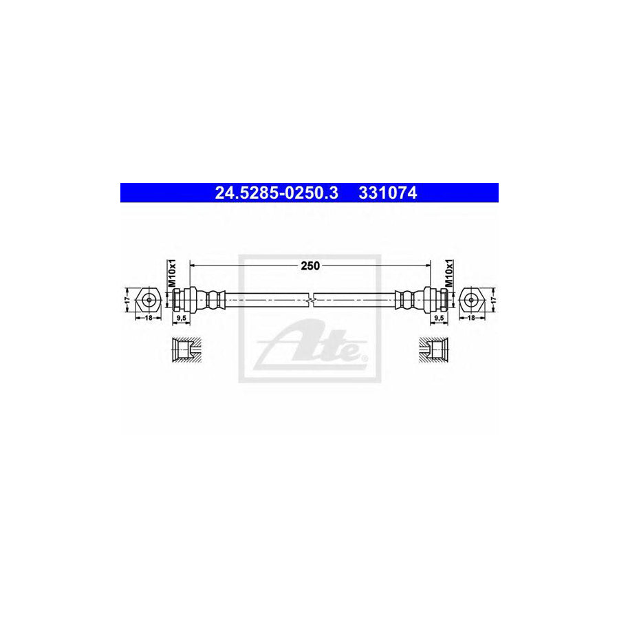 ATE 24 5285 0250 3 Brake Hose for MAZDA Demio Estate DW 250Mm
