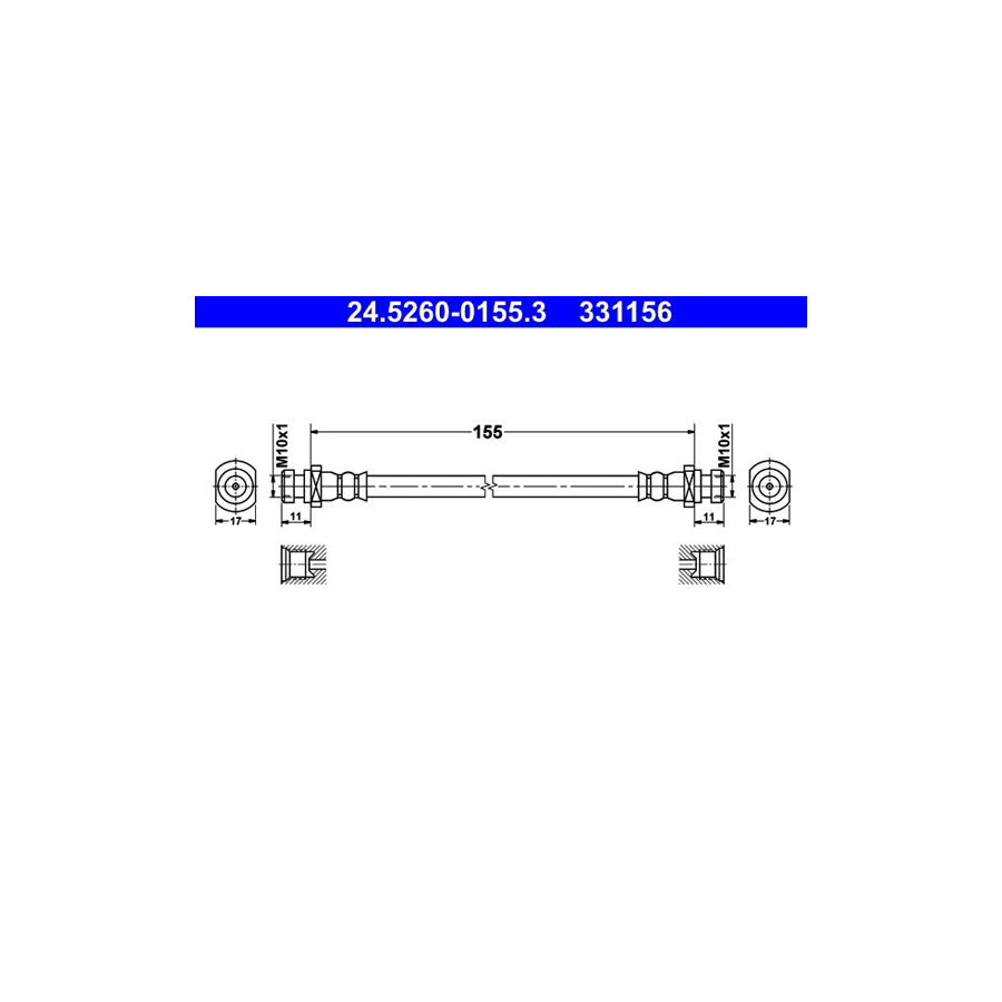 ATE 24 5260 0155 3 Brake Hose 155Mm