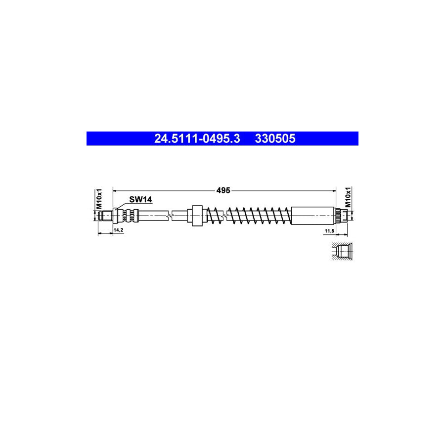 ATE 24 5111 0495 3 Brake Hose for PEUGEOT 306 495Mm M10X1 