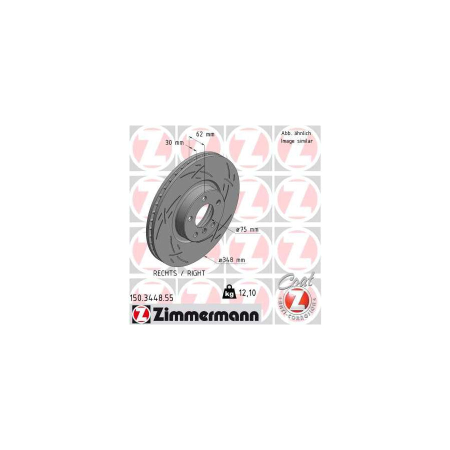 ZIMmERMANN BLACK Z 150 3448 55 Brake Disc Internally Vented Slotted Coated High carbon