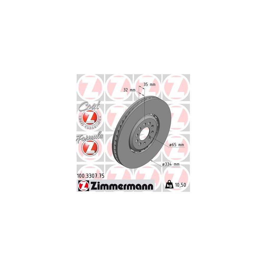 ZIMmERMANN FORMULA Z COAT Z 100 3307 75 Brake Disc Two piece brake disc Vented Coated Alloyed High carbon