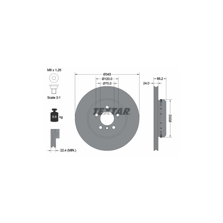 TEXTAR PRO 92265625 Brake Disc Internally Vented Two piece brake disc Coated High carbon with bolts screws without wheel hub without wheel studs
