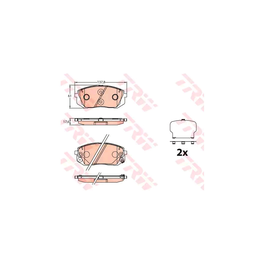 TRW Gdb3640 Brake Pad Set For Hyundai I40 With Acoustic Wear Warning With Accessories