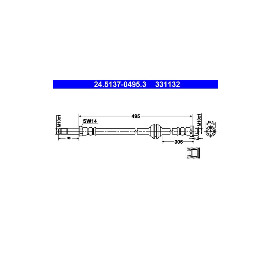 ATE 24 5137 0495 3 Brake Hose suitable for MERCEDES BENZ SPRINTER 495Mm M10X1 