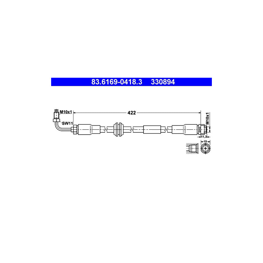 ATE 83 6169 0418 3 Brake Hose 422Mm M10X1 