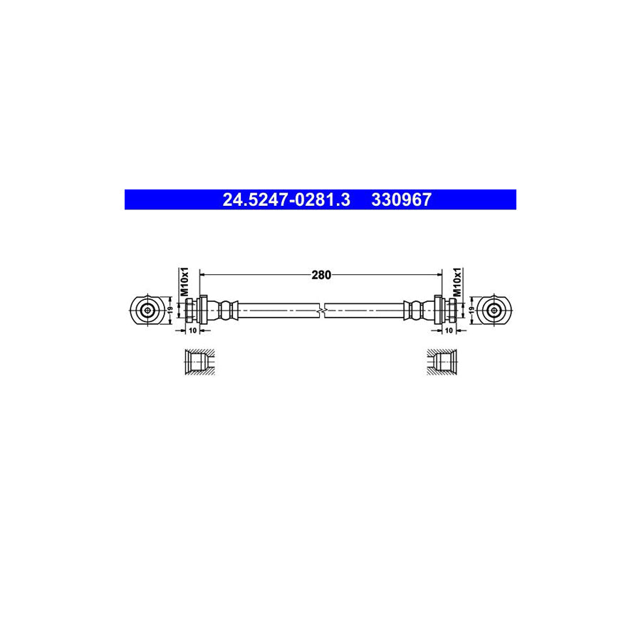 ATE 24 5247 0281 3 Brake Hose 280Mm