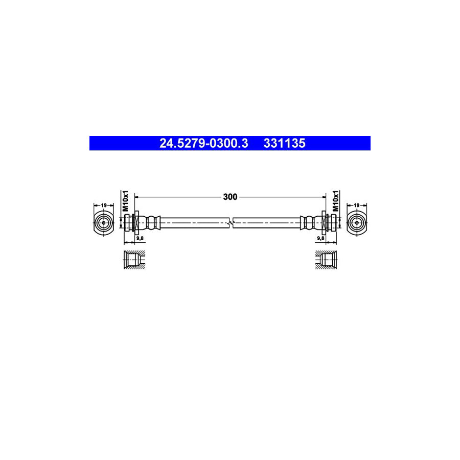 ATE 24 5279 0300 3 Brake Hose 300Mm M10X1 