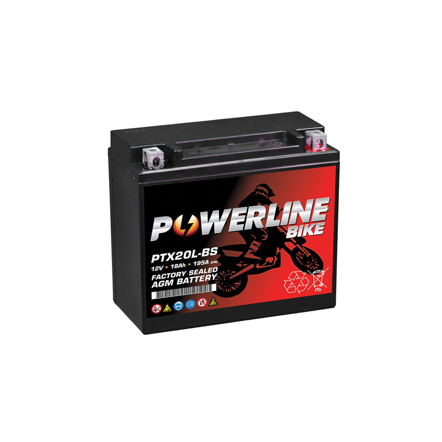 Powerline PTX20L-BS AGM Motorcycle Battery 12V 18Ah
