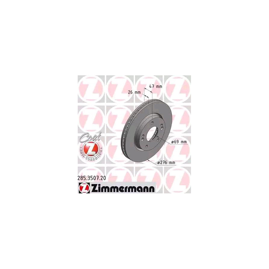 ZIMmERMANN COAT Z 285 3507 20 Brake Disc Internally Vented Coated