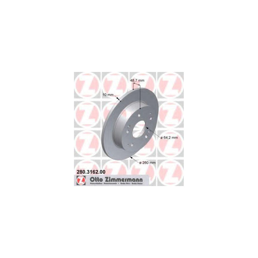 ZIMmERMANN 280 3162 00 Brake Disc for HONDA Civic VII Hatchback EU EP EV Solid