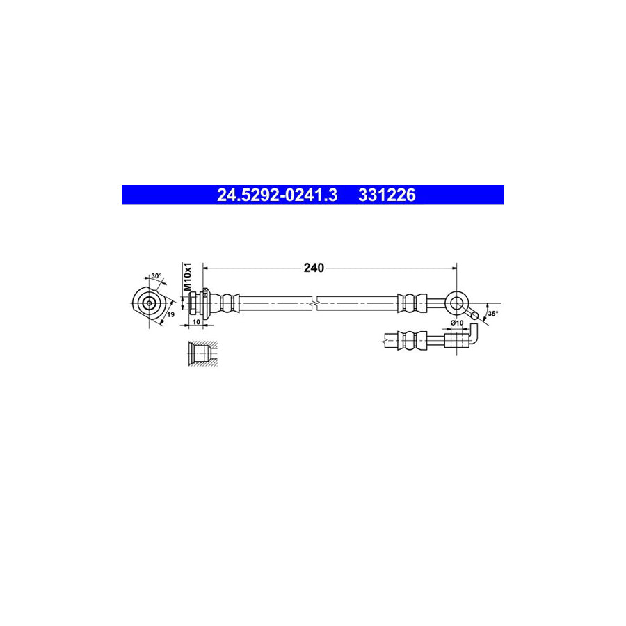 ATE 24 5292 0241 3 Brake Hose for NISSAN QASHQAI 240Mm M10X1 