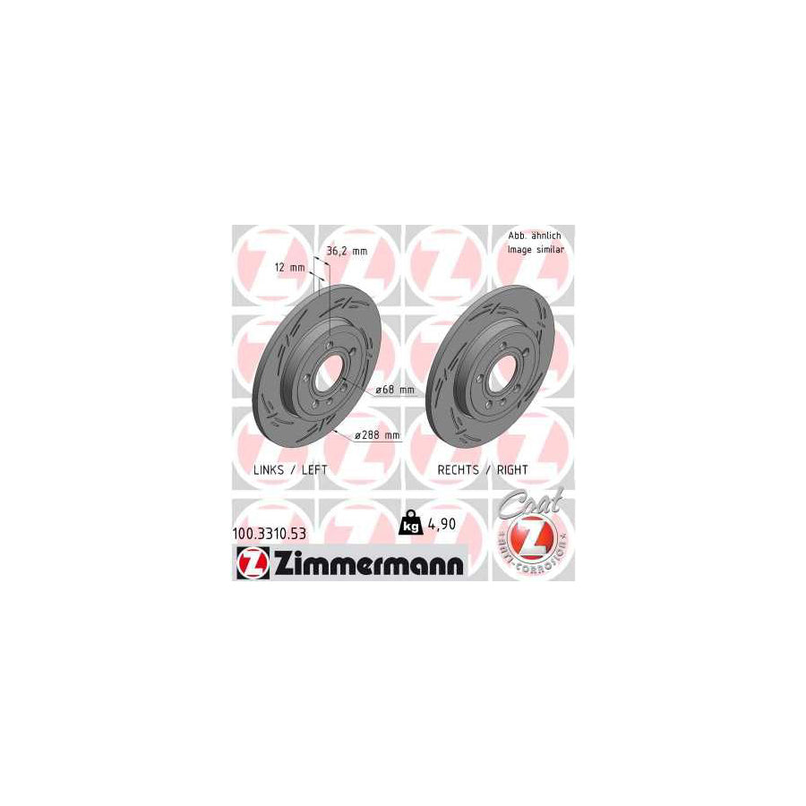 ZIMmERMANN 100 3310 53 Brake Disc Slotted Solid Coated