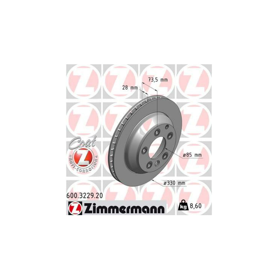 ZIMmERMANN COAT Z 600 3229 20 Brake Disc Internally Vented Coated High carbon