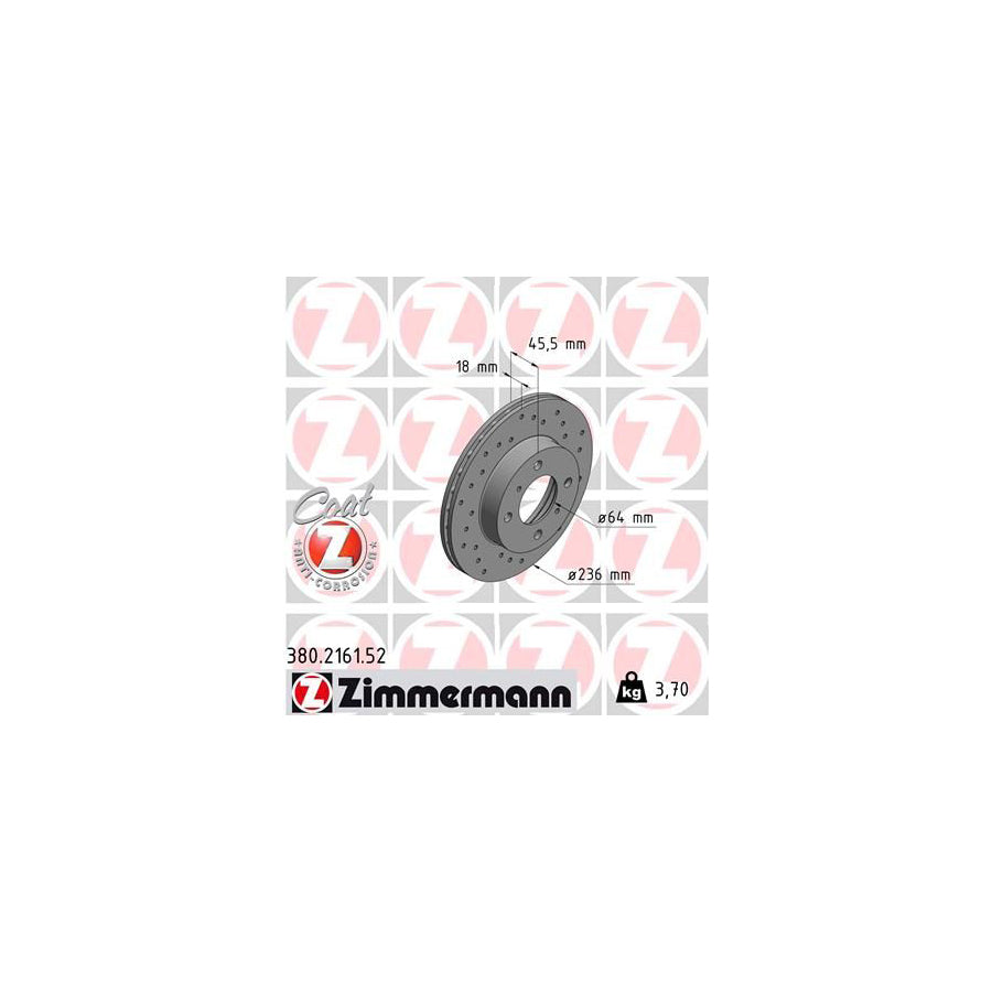 ZIMmERMANN SPORT COAT Z 380 2161 52 Brake Disc Internally Vented Perforated Coated