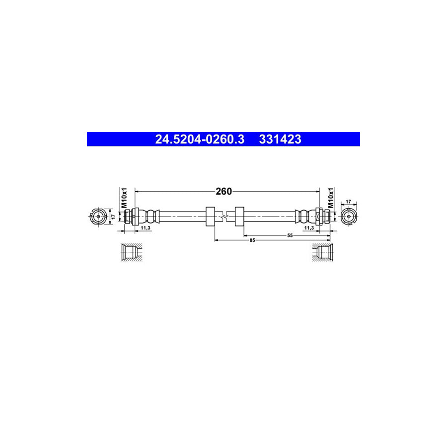 ATE 24 5204 0260 3 Brake Hose 260Mm